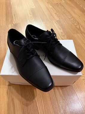Calvin Klein Black Leather Cap-Toe Oxford Dress Shoes size US7M EU40 MX25 CN250